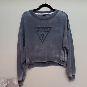 GUESS Grey Distressed Cropped Sweatshirt